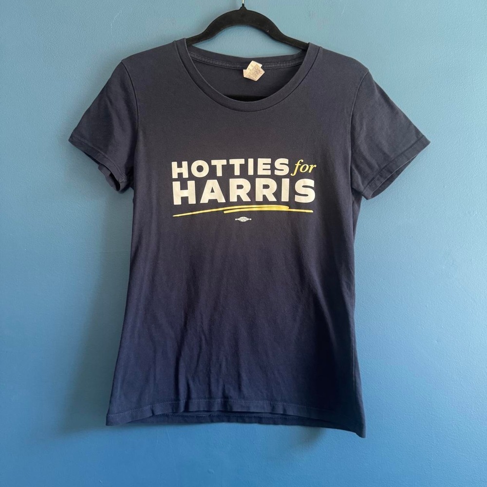 Hotties For Harris T Shirt Women's Size Medium Navy Blue Short Sleeve Kamala